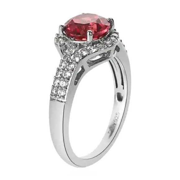Padparadscha Sapphire & White Zircon Ring In 925 Sterling Silver - Picture 7 of 9